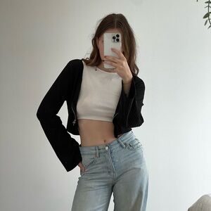 Black cropped zip up shirt